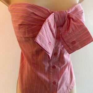 Byron Lars Pink Menswear Stripe Tube Top • Side Zip • Boned Corset Fit • Size 2